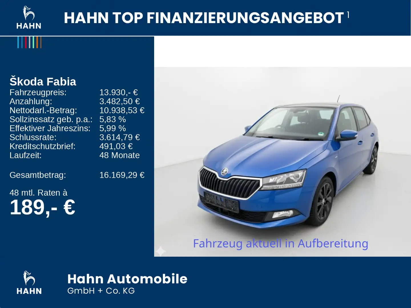 Skoda Fabia 1.0TSI Drive 125 Best of ACC LED CarConnec Blau - 2