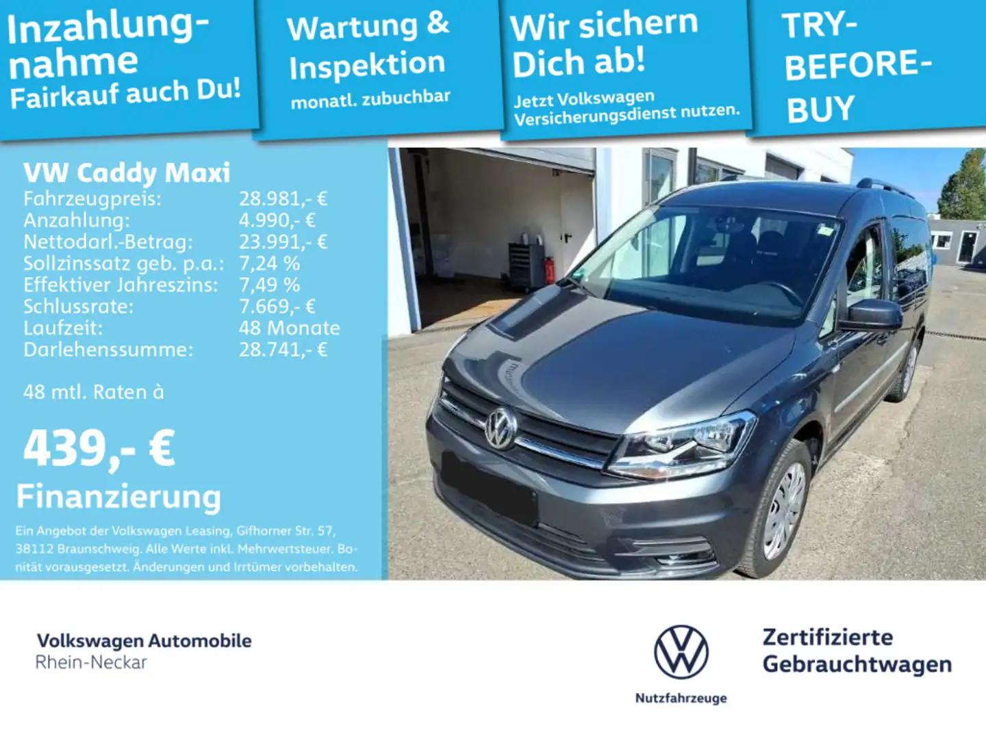 Volkswagen Caddy 1.4 TSI DSG Trendline 7-Sitzer Navi P Grau - 1