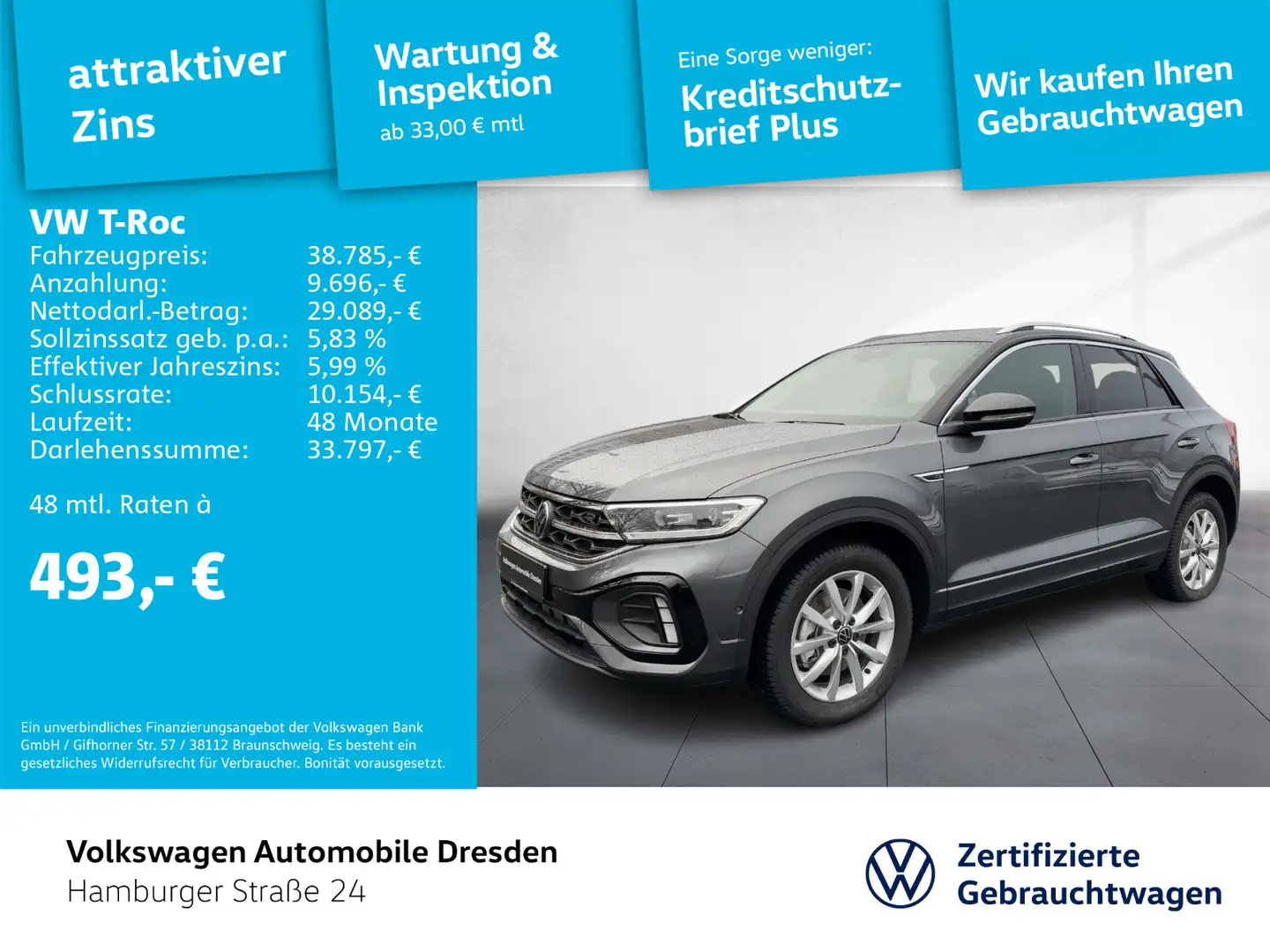 Volkswagen T-Roc R-Line 1.5 l TSI DSG Kamera/ AHK/ DCC/ NAV Grau - 1