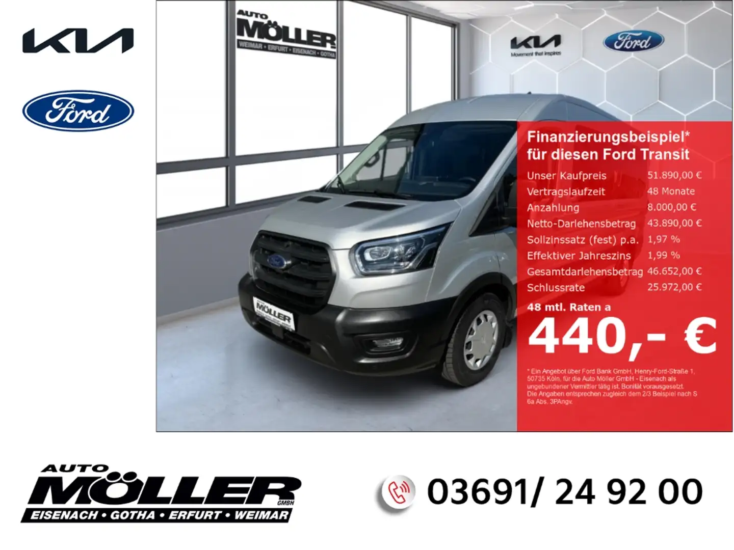 Ford Transit 2.0 Trend 350L3 H2 Bi-Xenon ACC Standheizung Silver - 1