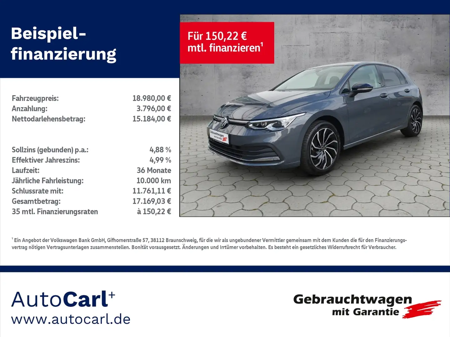 Volkswagen Golf VIII Active 1.5eTSI DSG/NAV/3ZK/LED+/SHZ/Carplay Gris - 1
