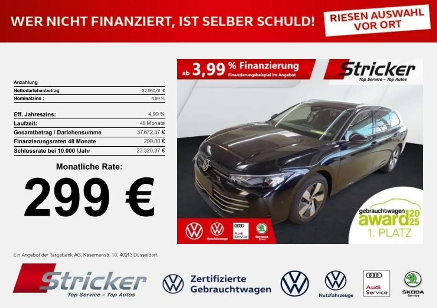Volkswagen Passat Variant Business 2.0TDI DSG 299,-ohne Anzahlung Navi AHK Schwarz - 1