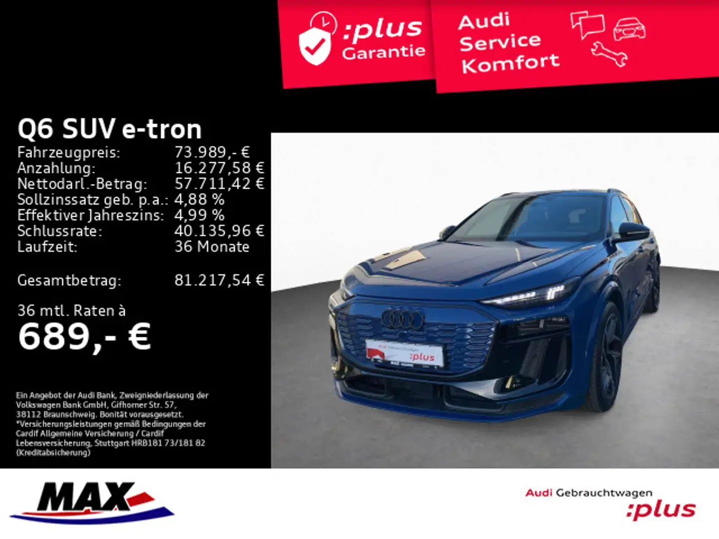 Audi Q6 e-tron QUATT S LINE EDITION ONE BLUE +AR HUD+ Bleu - 1