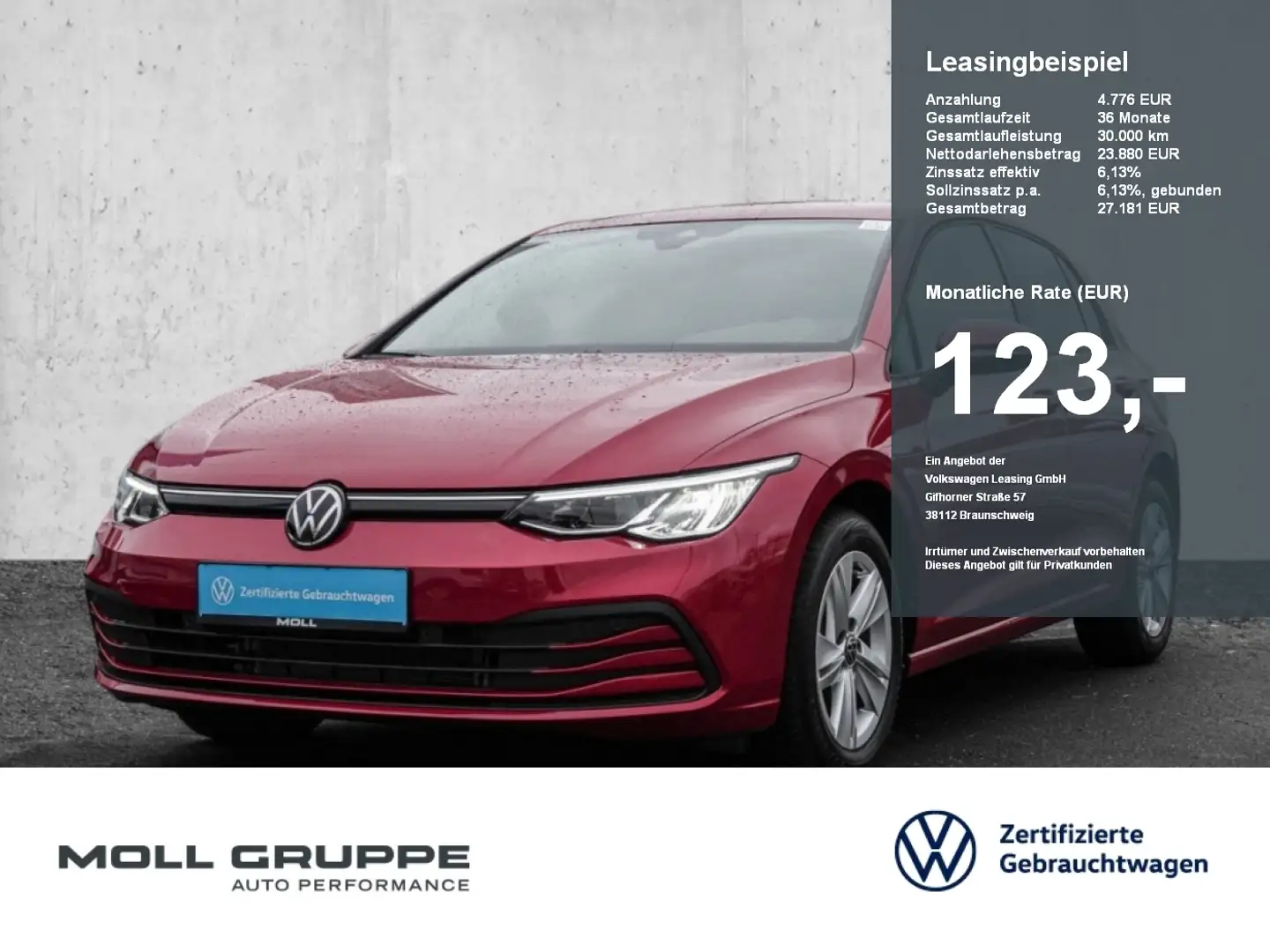 Volkswagen Golf 1.0 eTSI DSG Life NAVI LM ACC PDC DYNLI Rot - 1