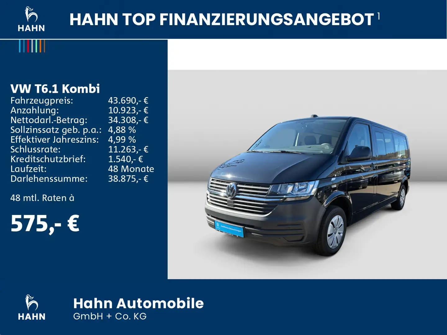 Volkswagen T6.1 Kombi LR 2,0TDI 110kW NAVI AHK PDC Černá - 2