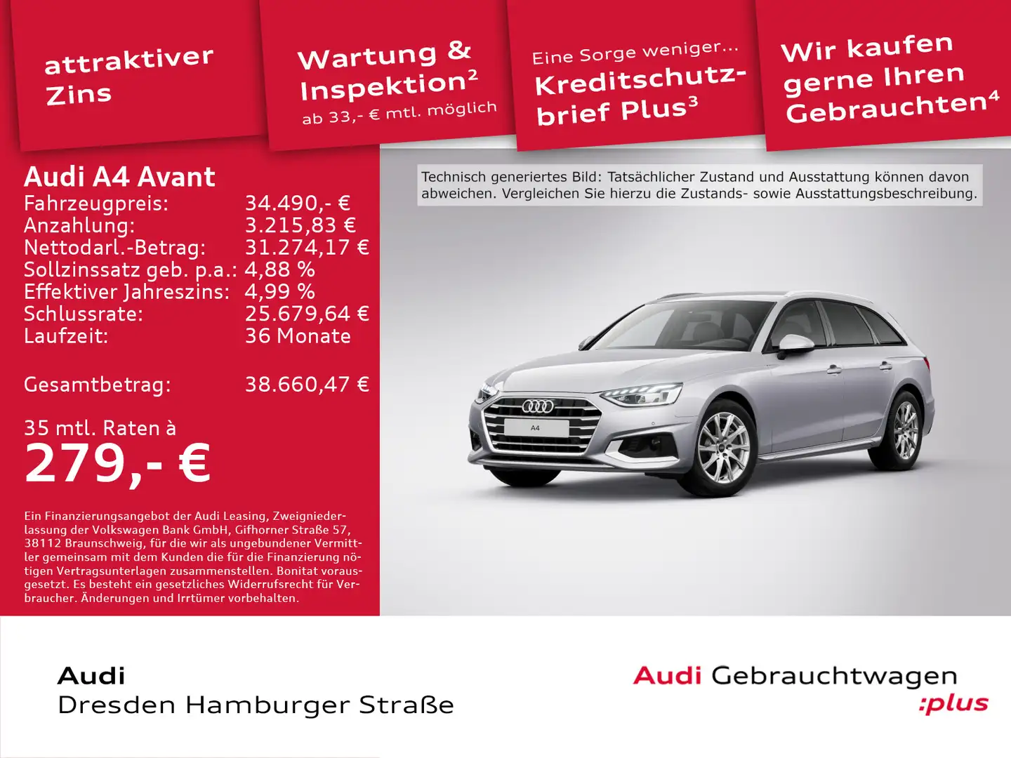 Audi A4 40 TDI Advanced LED Navi AHZV S tronic Silber - 1