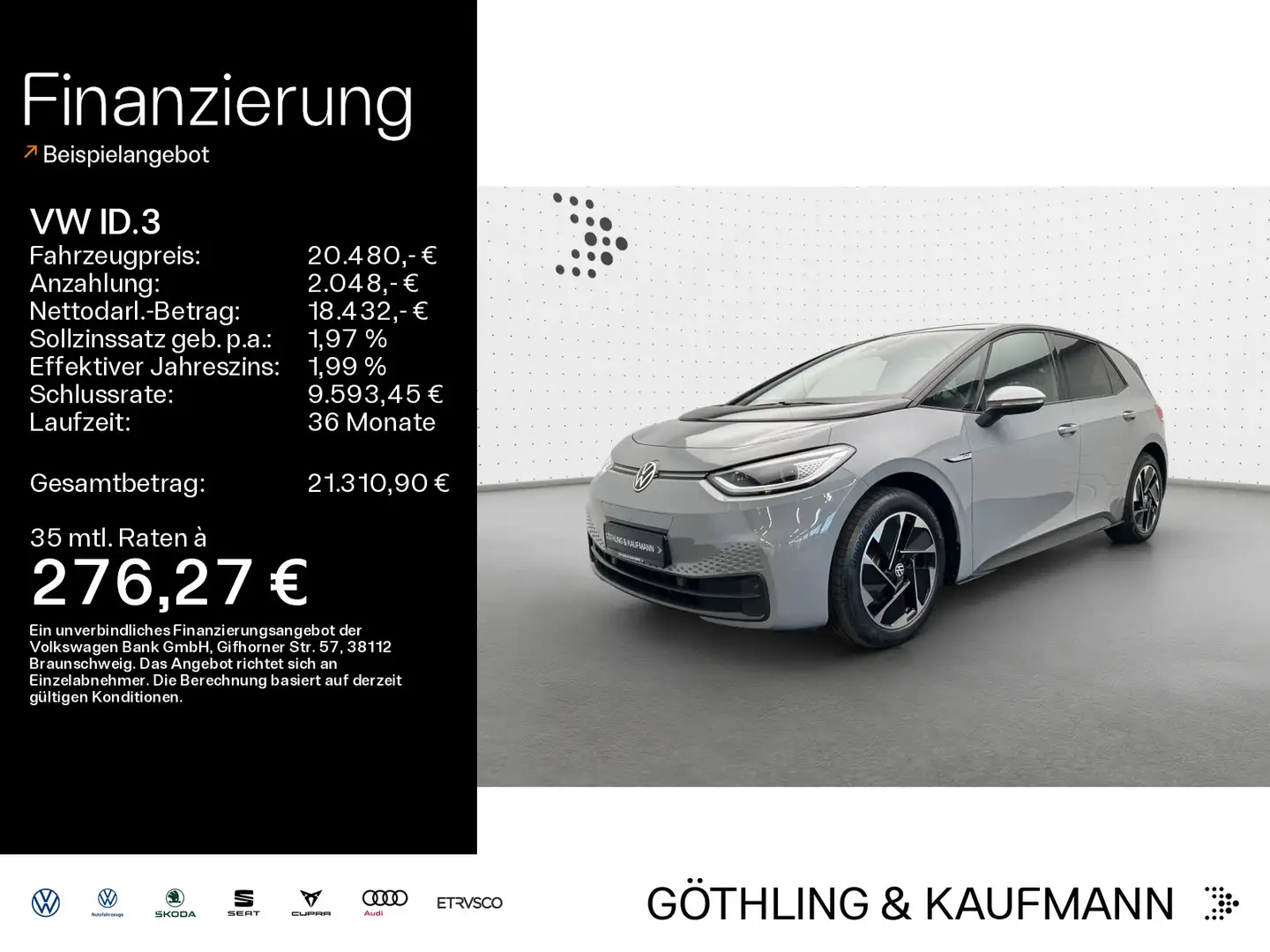 Volkswagen ID.3 Pro Performance Tech *NAVI*PANO*KAM*WP*HUD* Grau - 1
