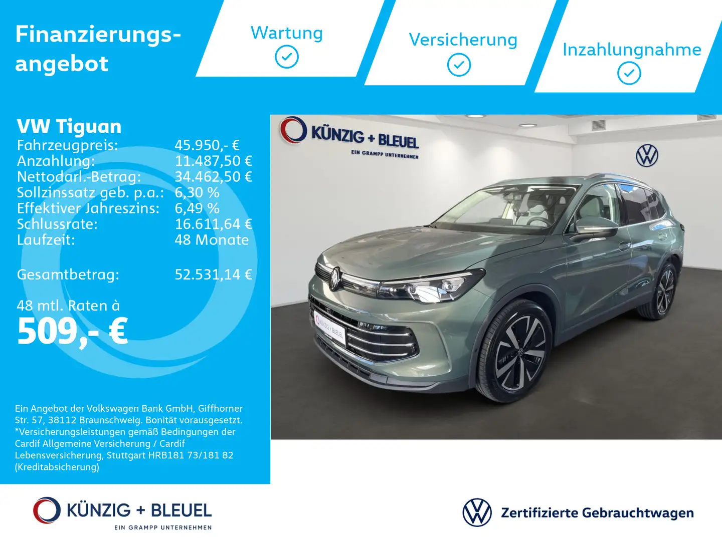 Volkswagen Tiguan Elegance 2.0 TDI DSG AHK Assistenz DCC Ma Vert - 1