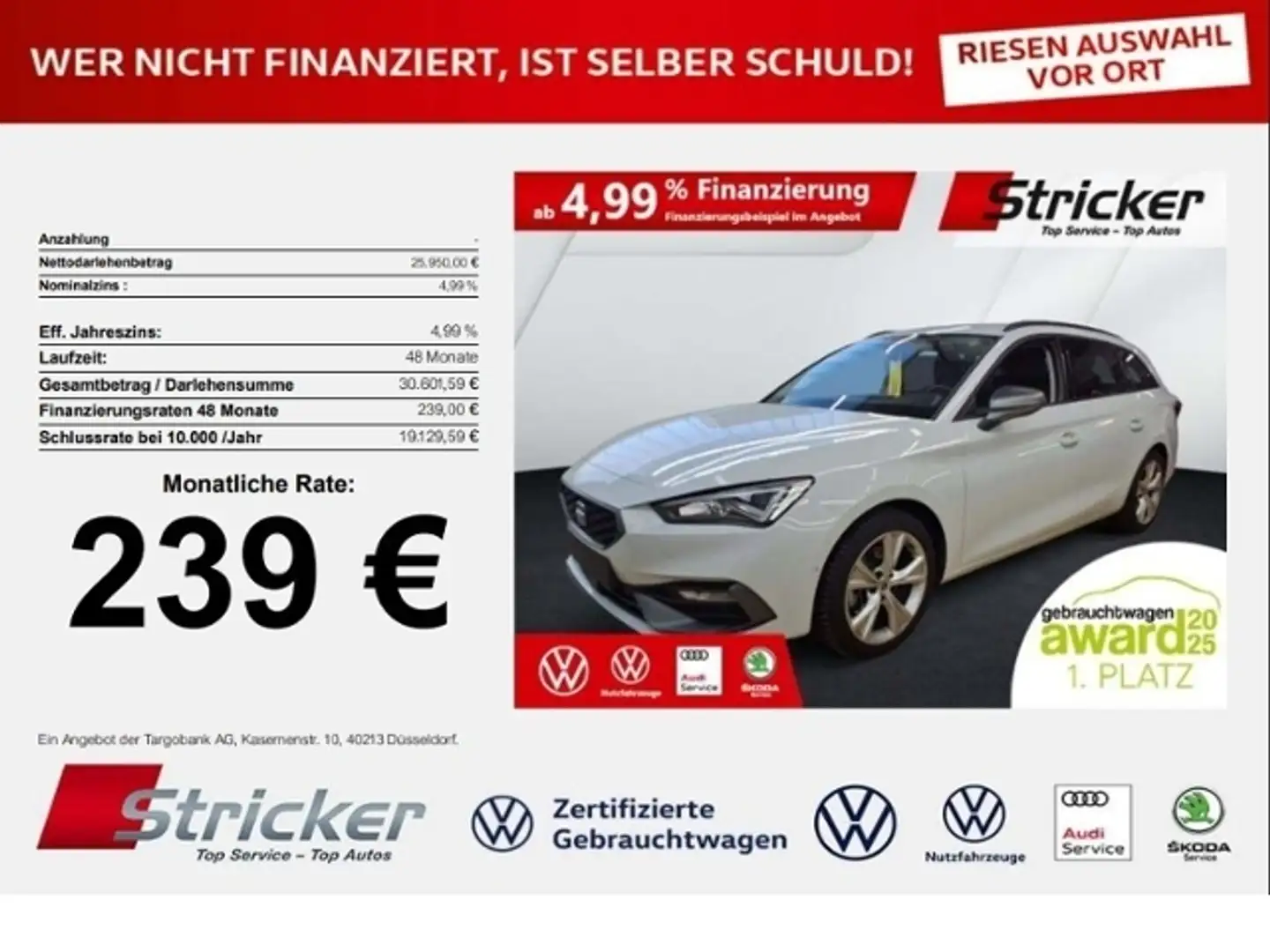 SEAT Leon ST FR-Line 2.0TDI DSG 239,-ohne Anzahlung Navi Ka Weiß - 1