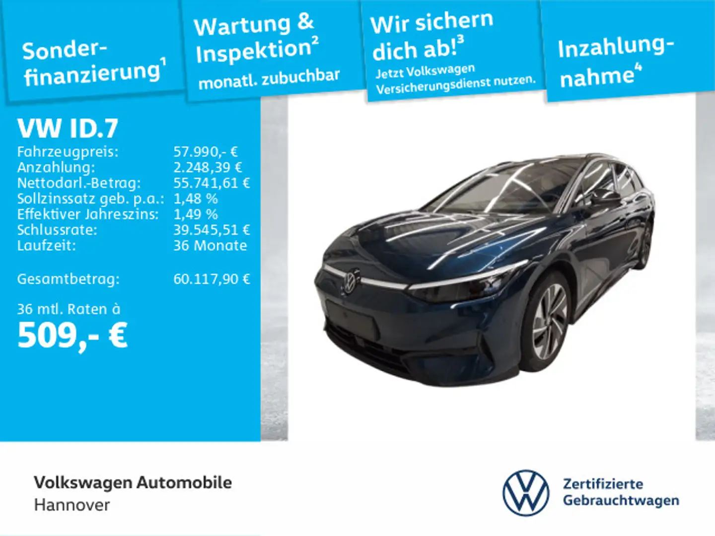 Volkswagen ID.7 Tourer Pro S Navi AHK Pano Kamera HUD WP AC Blau - 1