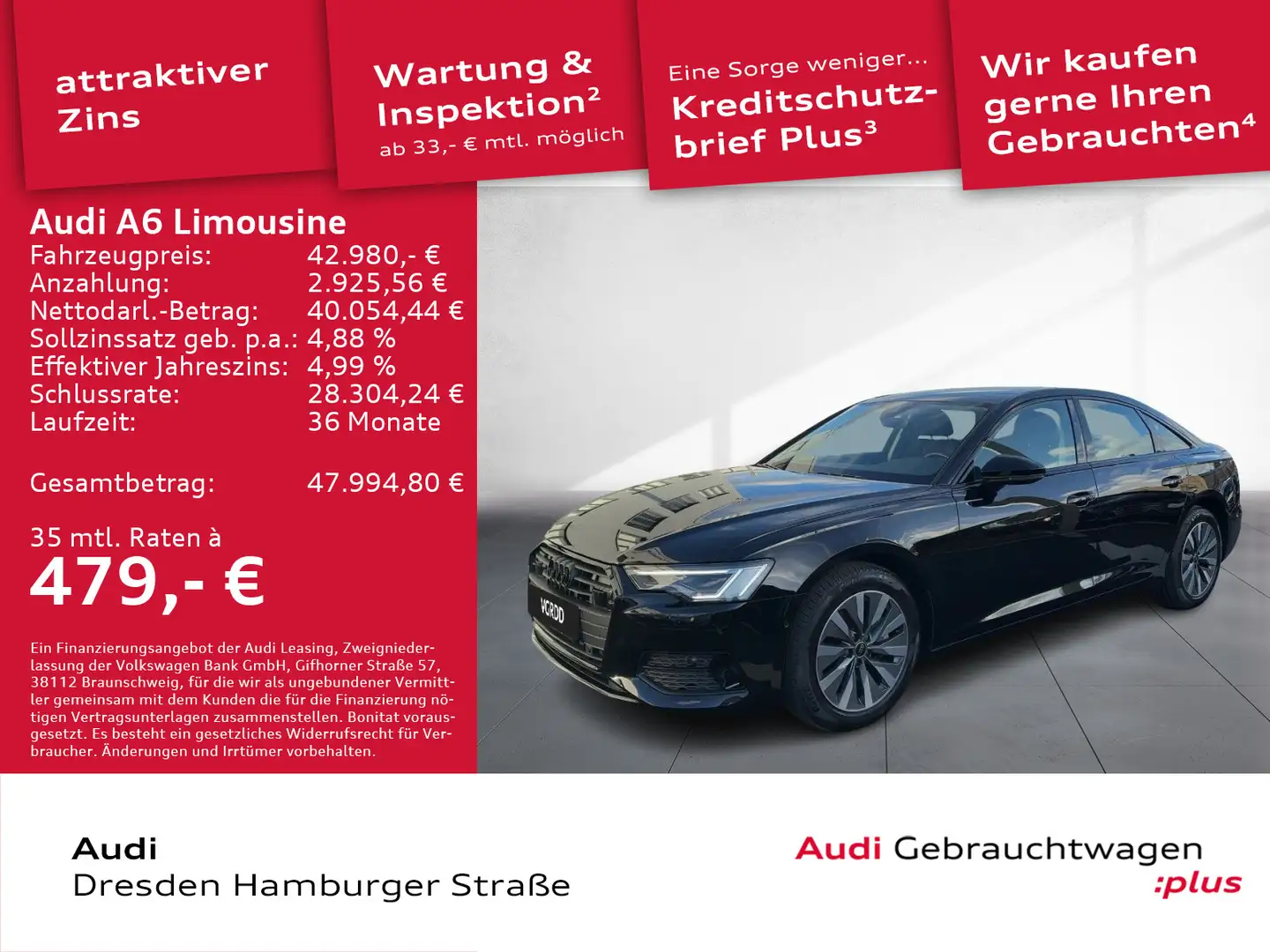 Audi A6 45 TFSI sport quattro Matrix Navi Schwarz - 1