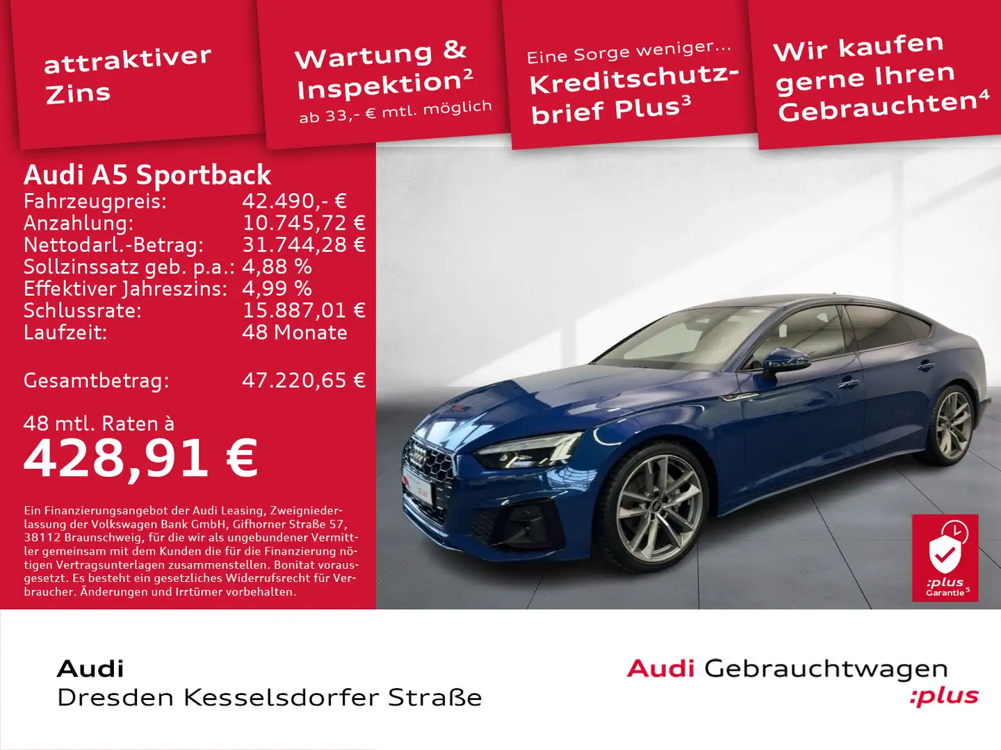 Audi A5 S line 40 TDI S tronic LED DAB Blau - 1