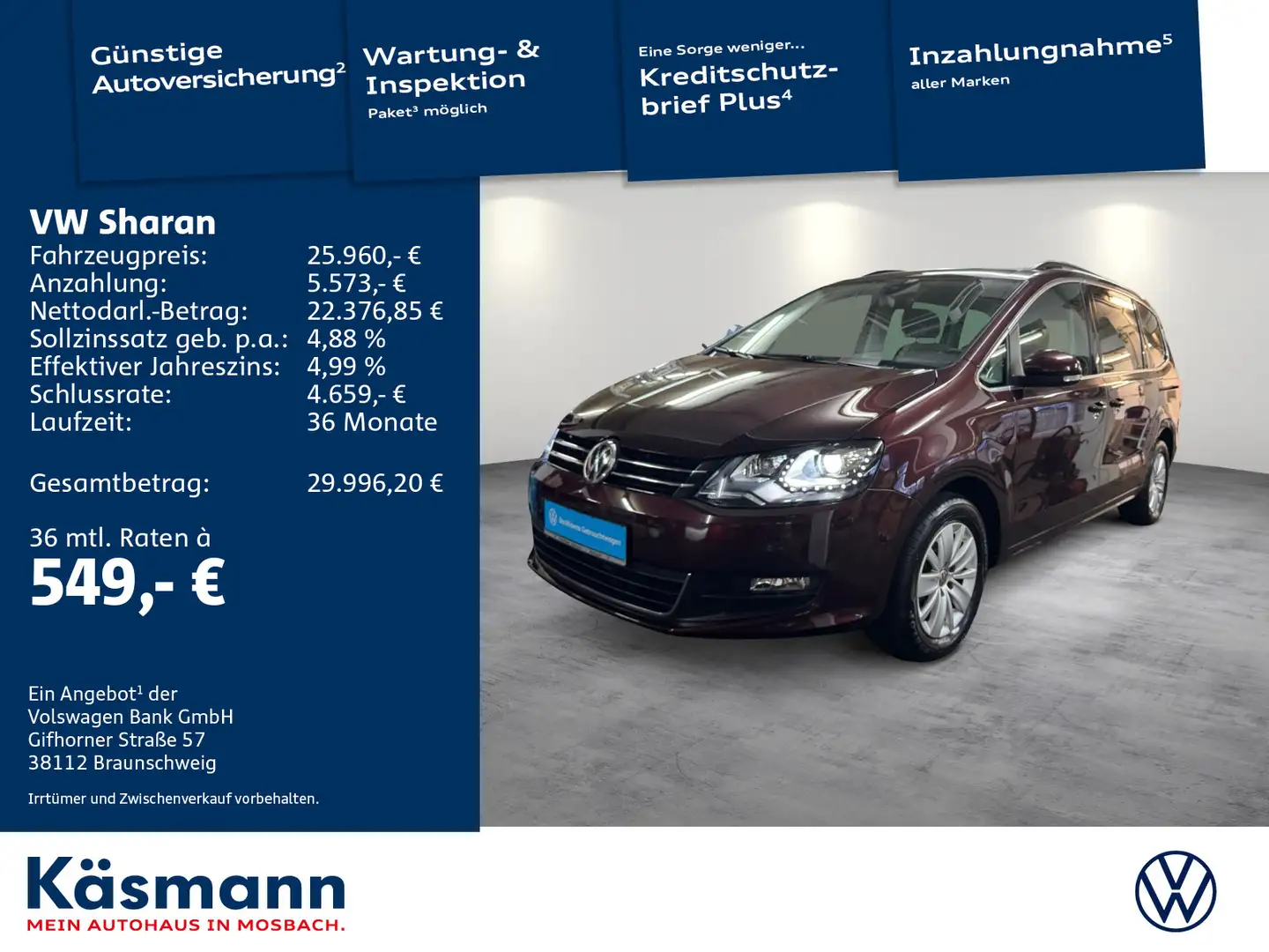 Volkswagen Sharan Comfortline 2.0TDI 4M AHK PANO NAVI KAM Rouge - 1