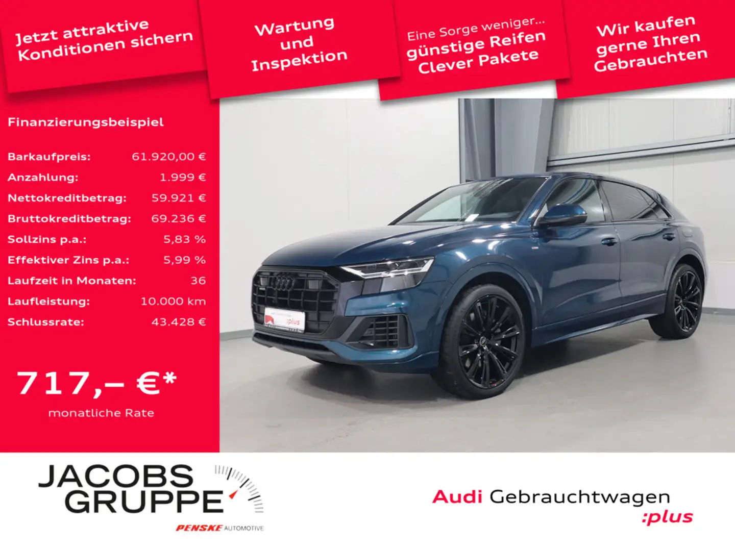 Audi Q8 55 TFSI e quattro S-Line B&O*LED*R-Kamera * Blau - 1