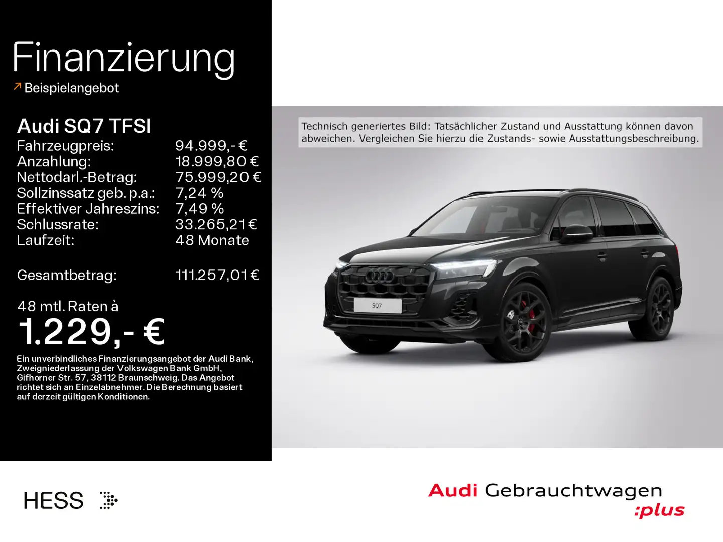 Audi SQ7 quattro*LASER*AHK*PANO*7-SITZER*21ZOLL* Schwarz - 1