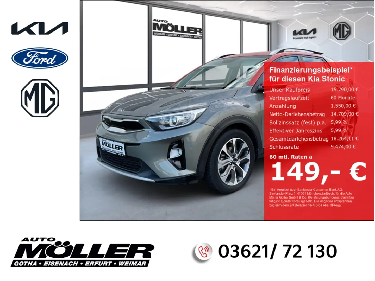 Kia Stonic 1.4 Vision Klimaautom Temp PDC Rückfahrkamera Grau - 1