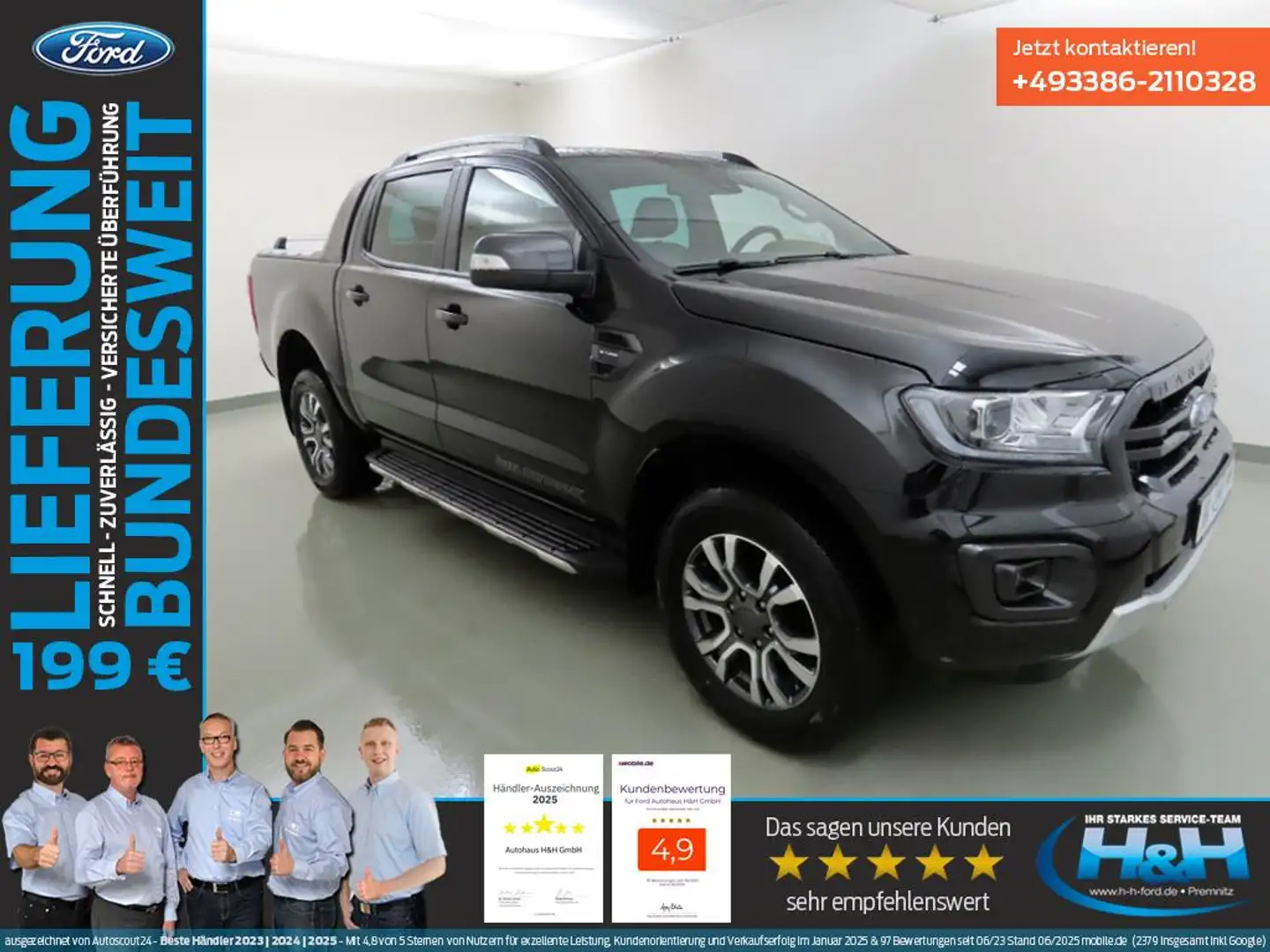 Ford Ranger 2.0 Aut 4x4 Wildtrak AHK+ACC+LED+ParkAss Noir - 2
