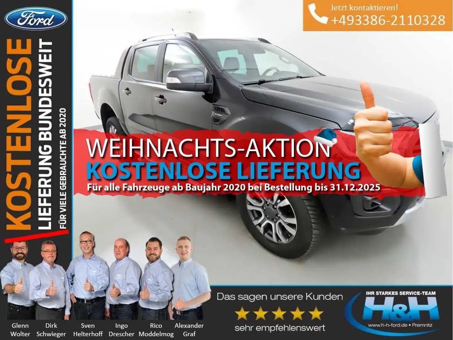 Ford Ranger 2.0 Aut 4x4 Wildtrak AHK+ACC+LED+ParkAss Noir - 1