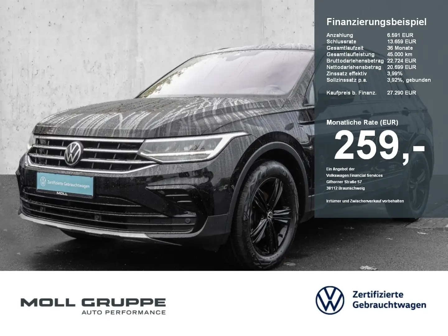 Volkswagen Tiguan 1.5 TSI Life ACC AKUSTIKGLAS DYNLICHT FLA Schwarz - 1