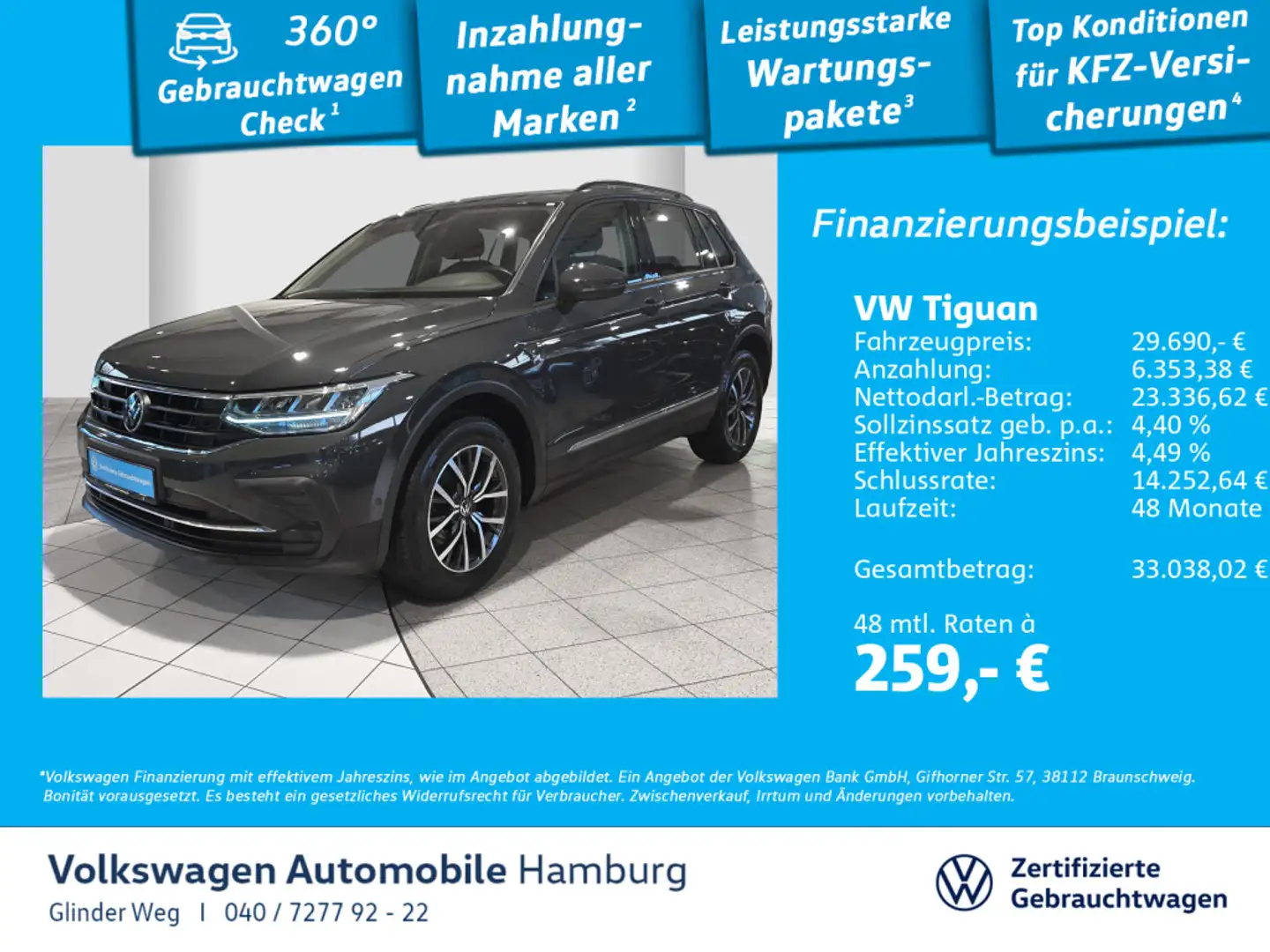 Volkswagen Tiguan 1.5 TSI Life DSG Park Assist Rear View Ap Grau - 1