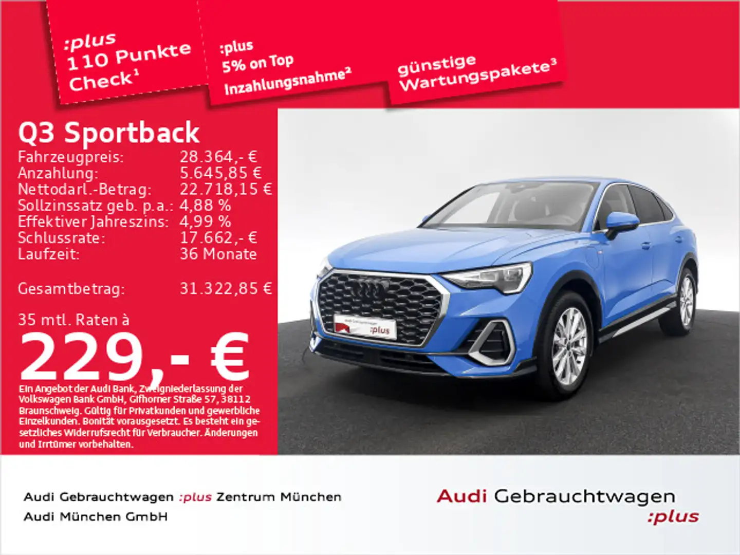 Audi Q3 45 TFSI e S tronic S line ACC/Navi+ Blau - 1