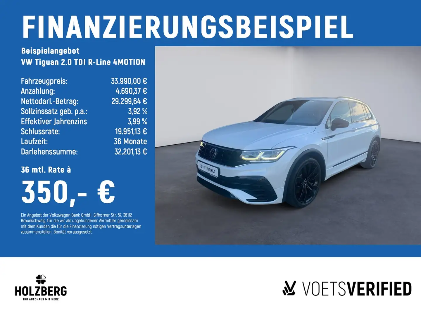 Volkswagen Tiguan 2.0 TDI R-Line 4MOTION H&K+PANO+MATRIX Weiß - 2
