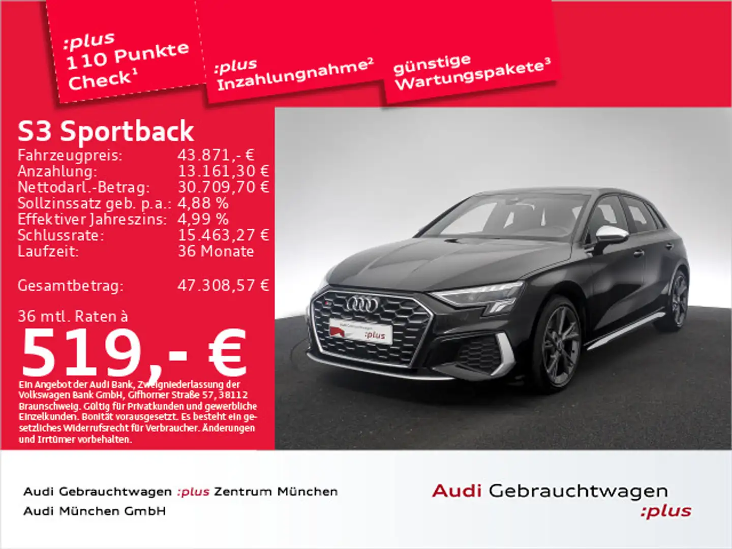 Audi S3 TFSI S tronic ACC/Virtual/Navi+ Schwarz - 1