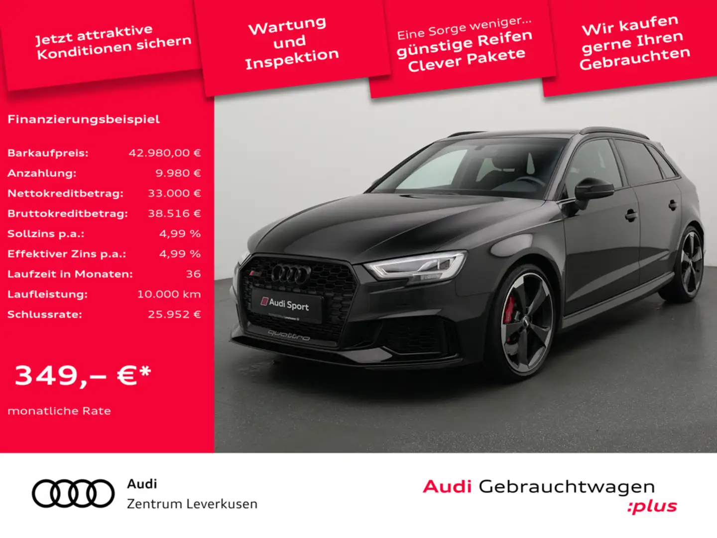 Audi RS3 Sportback quattro NAVI LEDER PANO SHZ Schwarz - 1