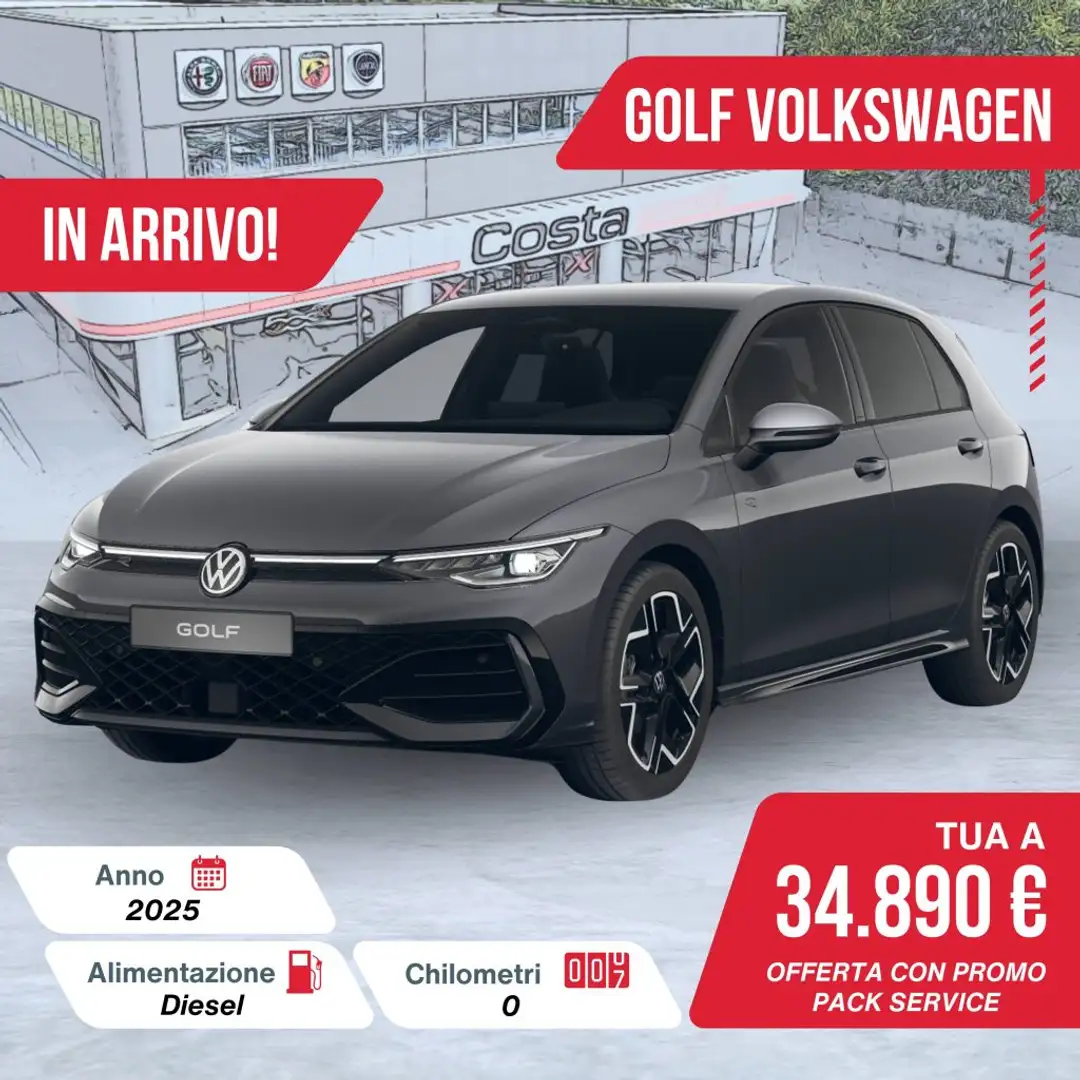 Volkswagen Golf 2.0 TDI 150 CV DSG SCR R-Line Plus Grigio - 1