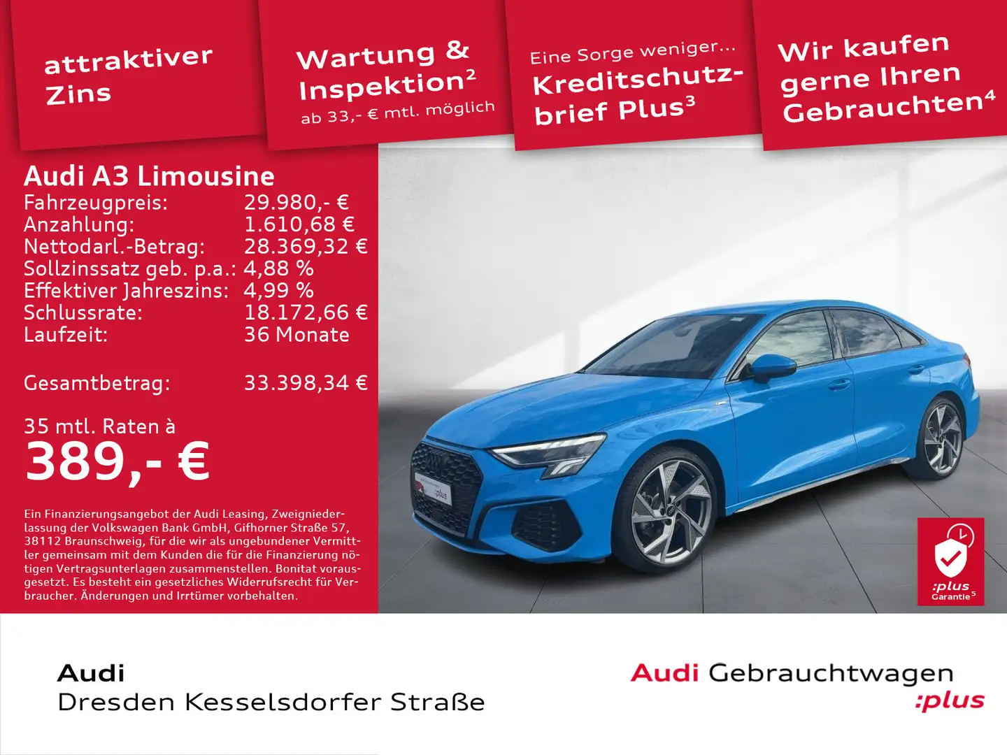 Audi A3 35 TFSI S-Line Navi LED PDC Blau - 1