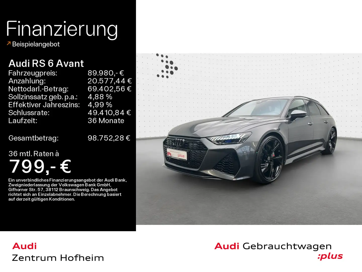 Audi RS6 *305km/h*Keramik*B&O*HUD*Laser*Virtual Grau - 1