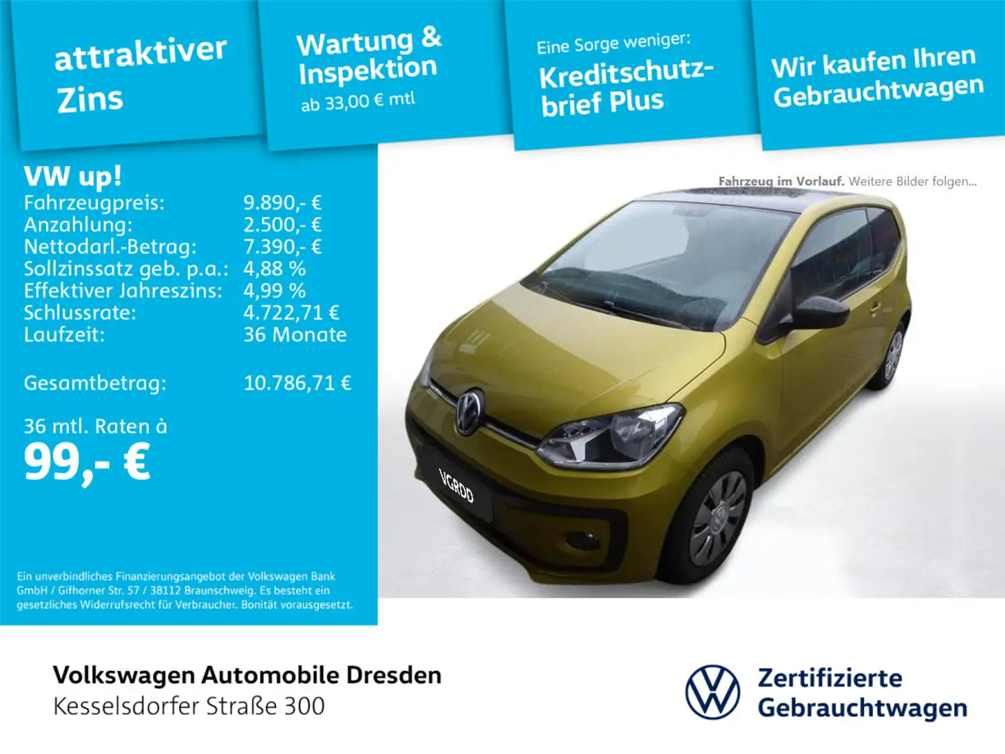 Volkswagen up! 1.0 Klima Radio Sitzhzg. Gelb - 1