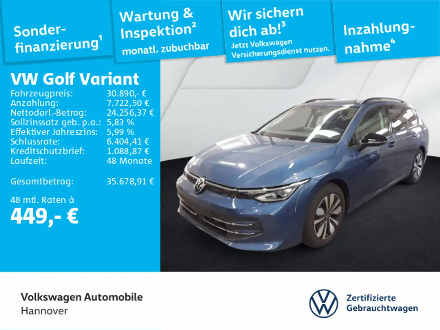 Volkswagen Golf Variant Golf VIII Variant 2.0 TDI DSG Goal Navi AHK Kame Blau - 1