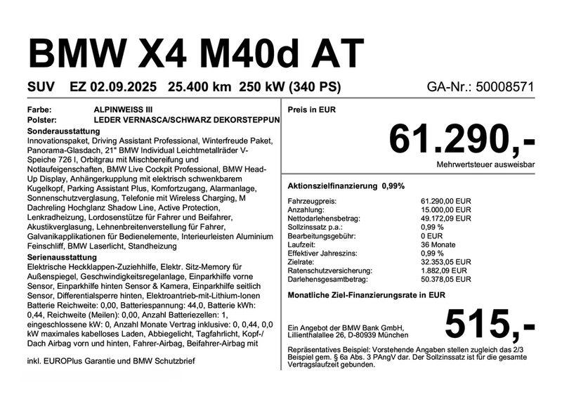 BMW X4 M40d AT Navi Leder Tempom.aktiv Panoramadach Bluet — photo 2