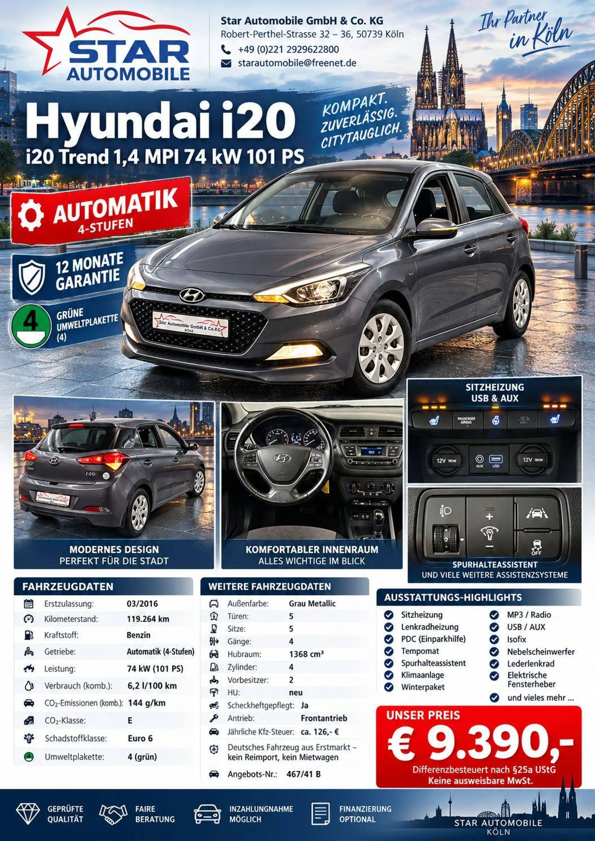 Hyundai i20 i20 Trend 1,4 MPI 74 KW 101 PS | Sitzheizung | Lenkradheizung | PDC | Tempomat | Spurhalteassistent Euro 6 — photo 2