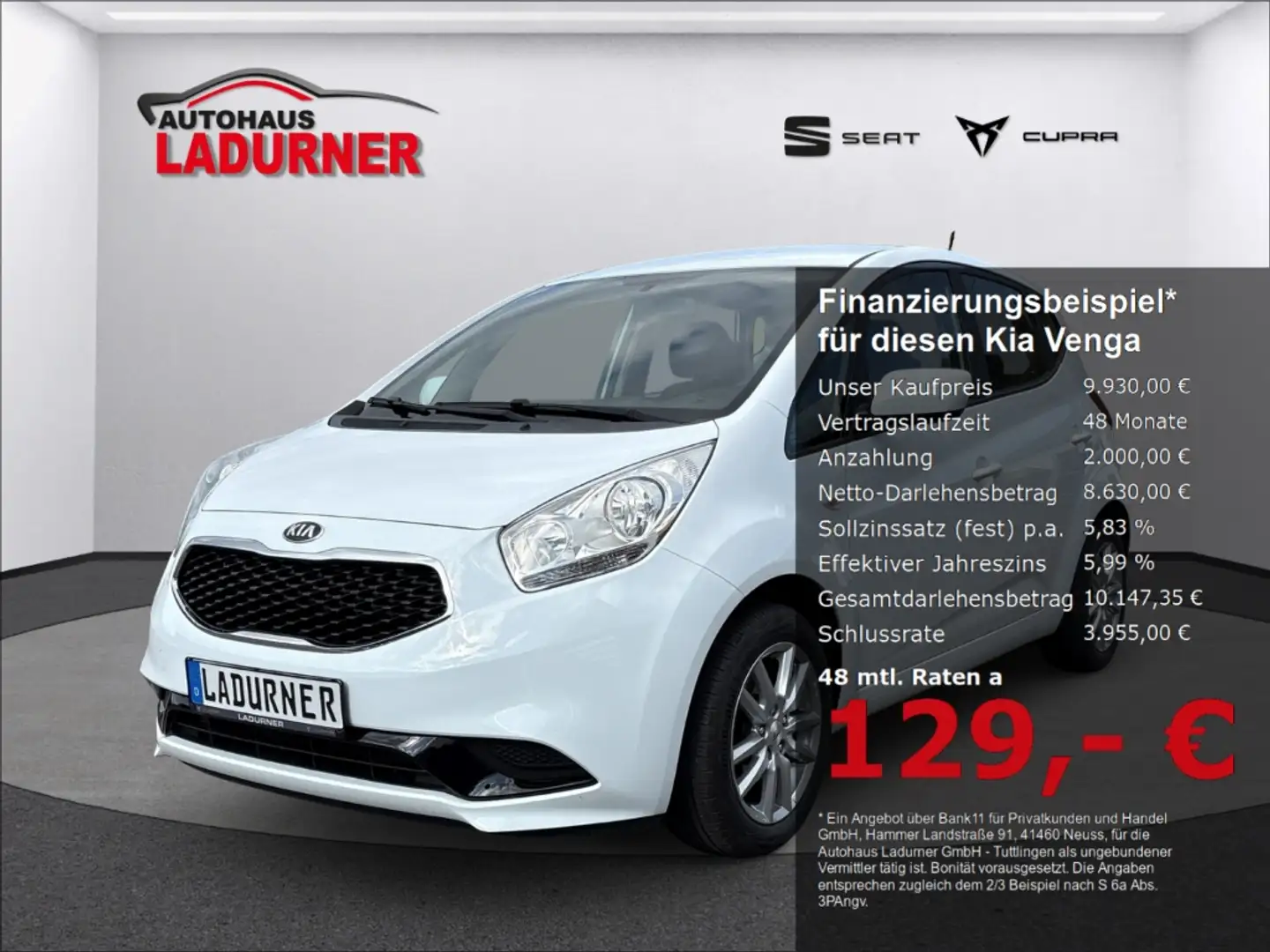 Kia Venga Edition 7 1.4 CVVT *Freisprechanl.+Klima+Berganfah Weiß - 1