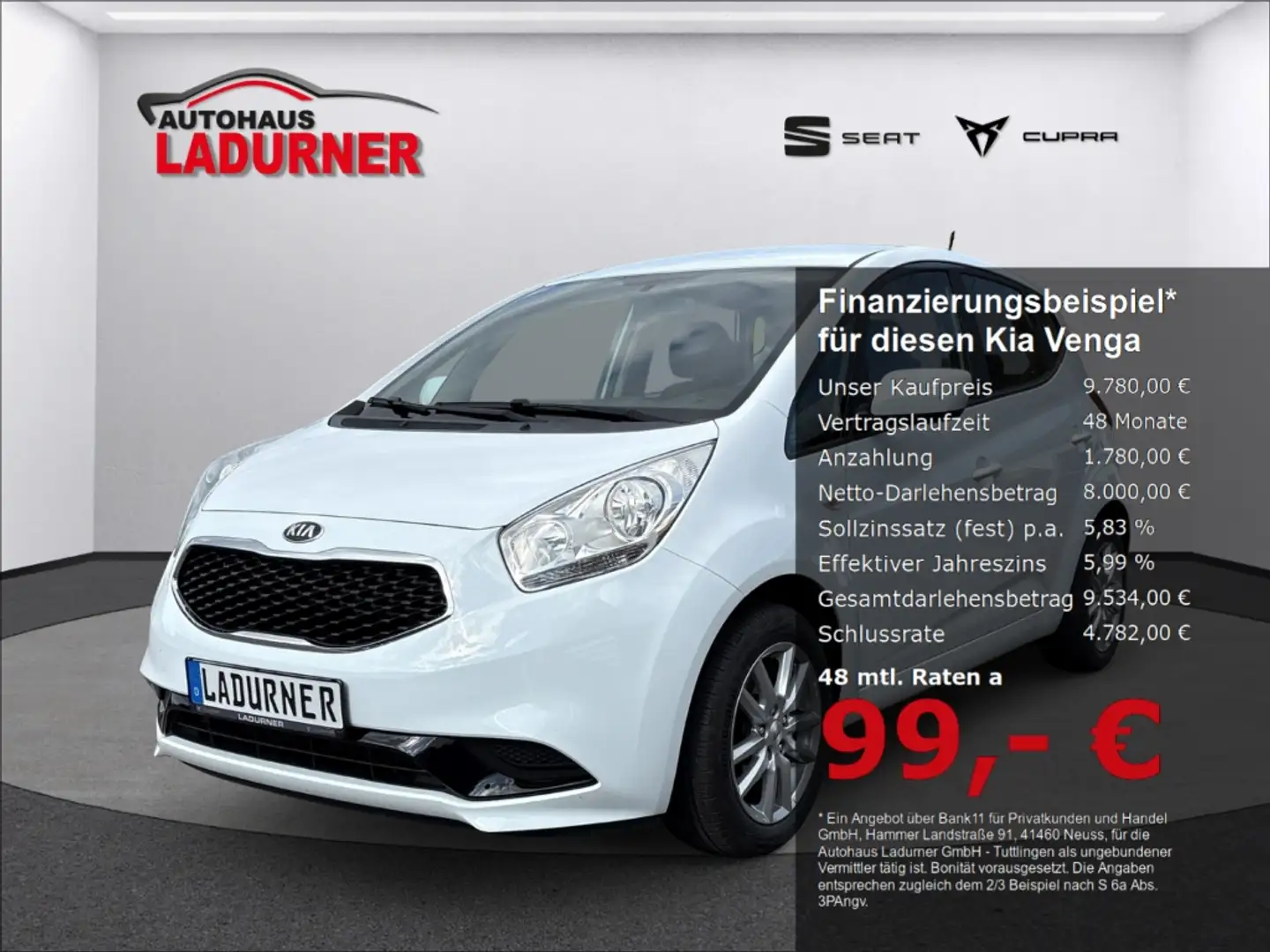 Kia Venga Edition 7 1.4 CVVT *Freisprechanl.+Klima+Berganfah Weiß - 1