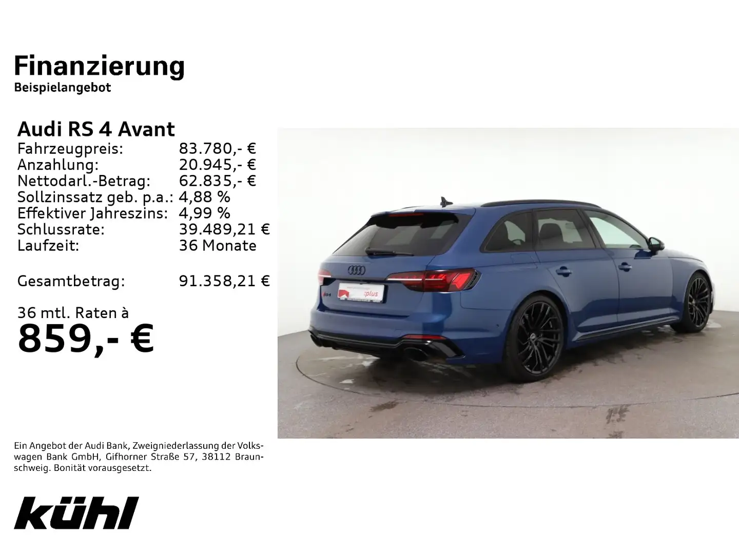 Audi RS4 Q Tiptronic Matrix Navi+ B&O Leder 20 Blau - 2