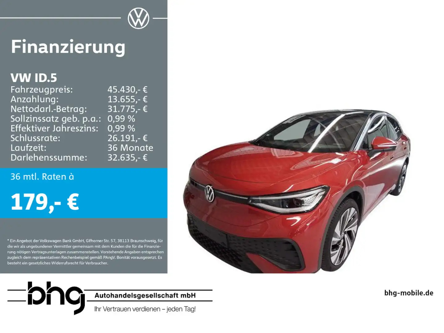 Volkswagen ID.5 Pro #PANO #AHK #HEAD-UP #LEDER #ACC #KEYLES Rot - 1