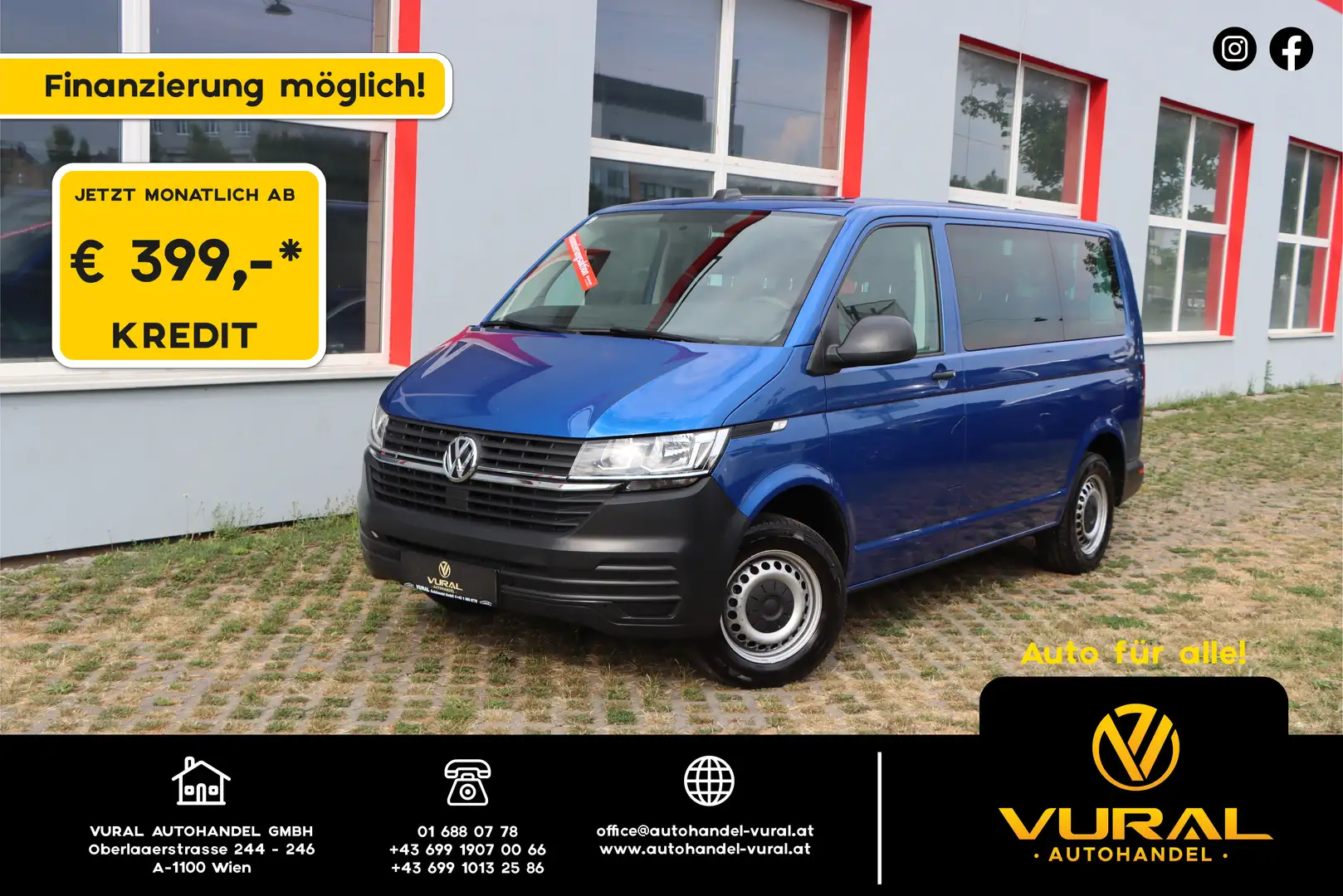 Volkswagen T6.1 Kombi 2.0TDI DSG 4MOTION 3,2t | 9-Sitzer | Rückfahrka Blau - 1