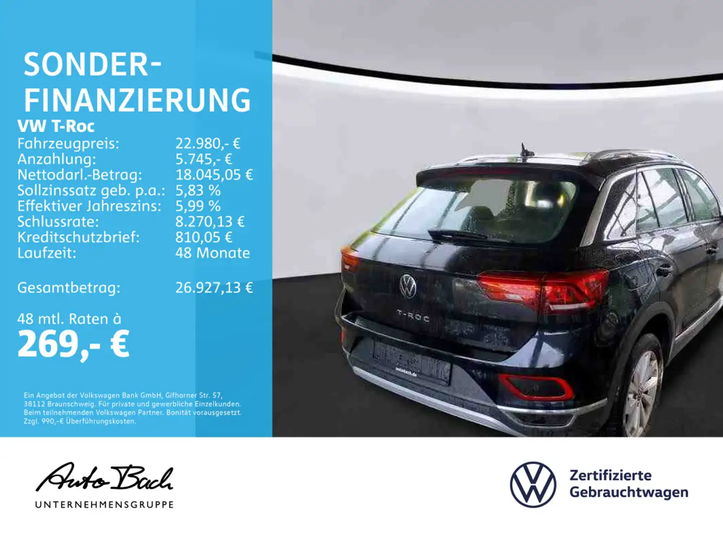 Volkswagen T-Roc 1.5 TSI Style DSG Navi LED Panorama ACC EP Schwarz - 2