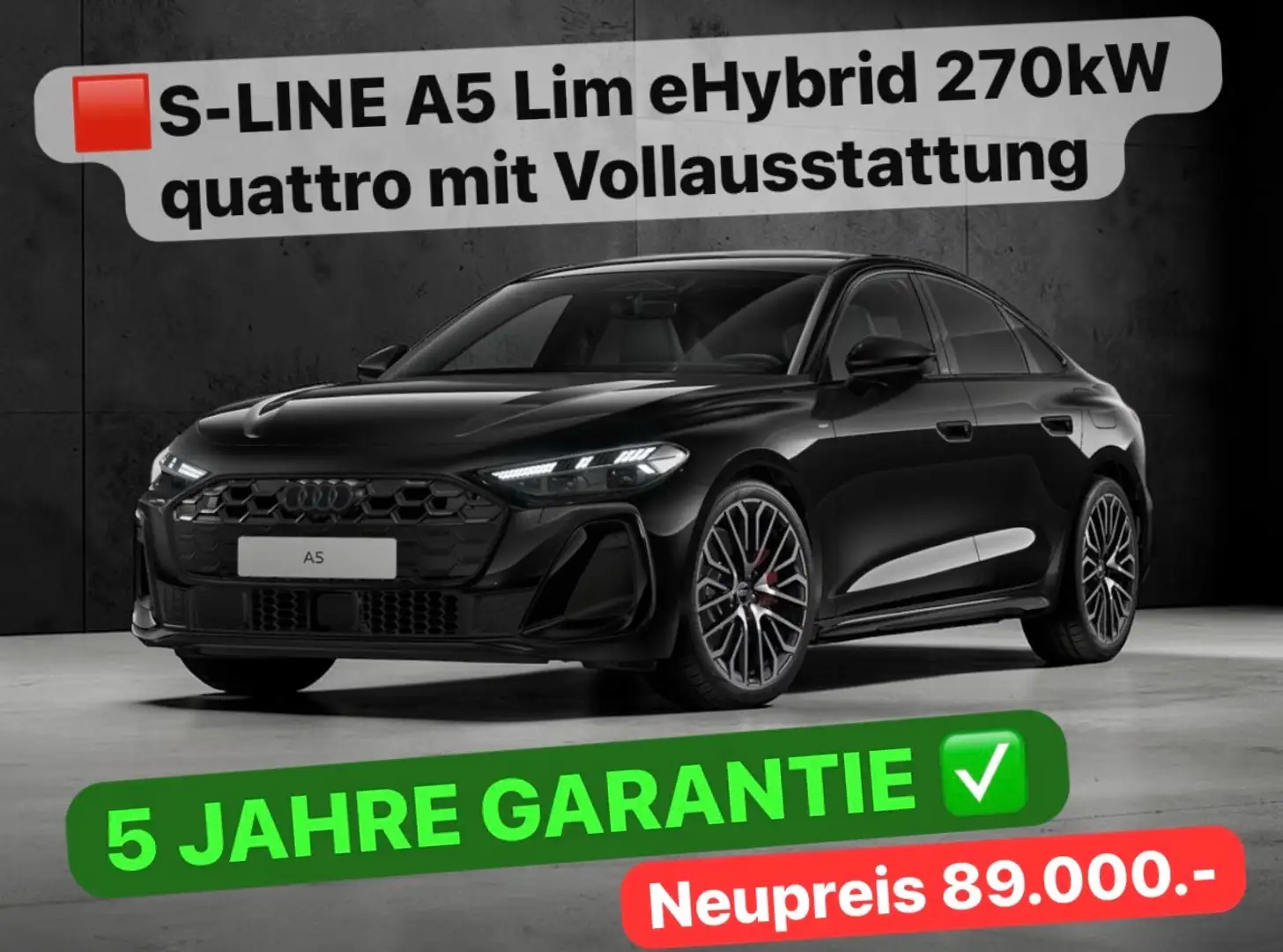 Audi A5 S-LINE INT+EXT e-hybrid quattro 270 kW VOLL NP89k Schwarz - 1