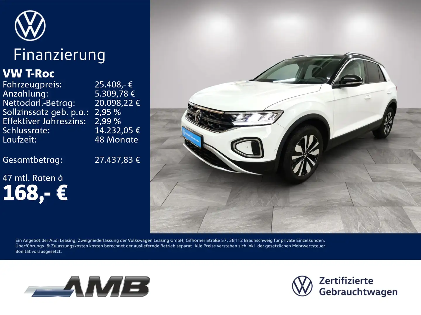 Volkswagen T-Roc Goal 1.0 TSI AHK/LED/TravelA/Navi/05.30Gar Weiß - 1