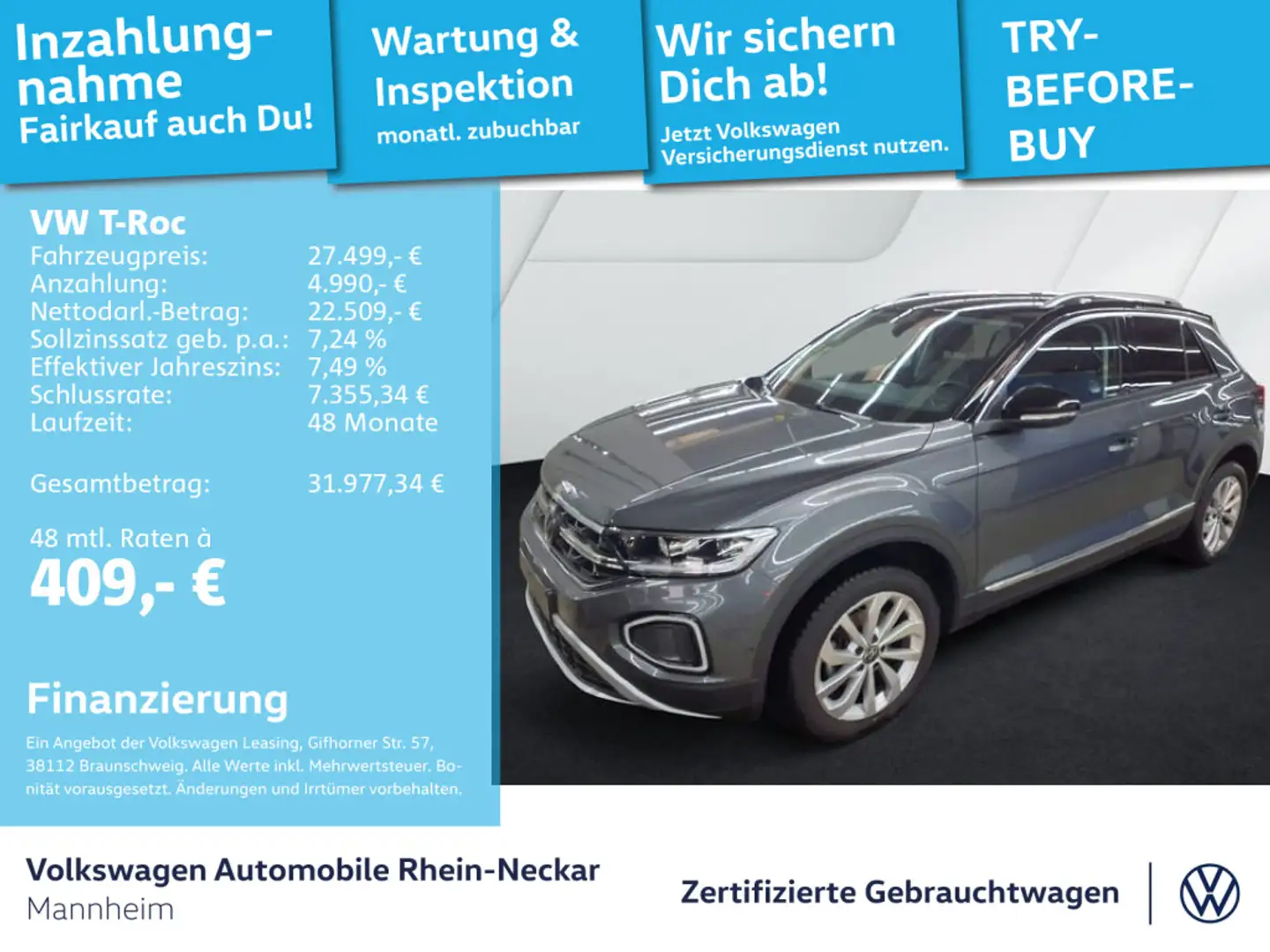Volkswagen T-Roc 1.5 TSI Style DSG Navi AHK LED uvm Grau - 1