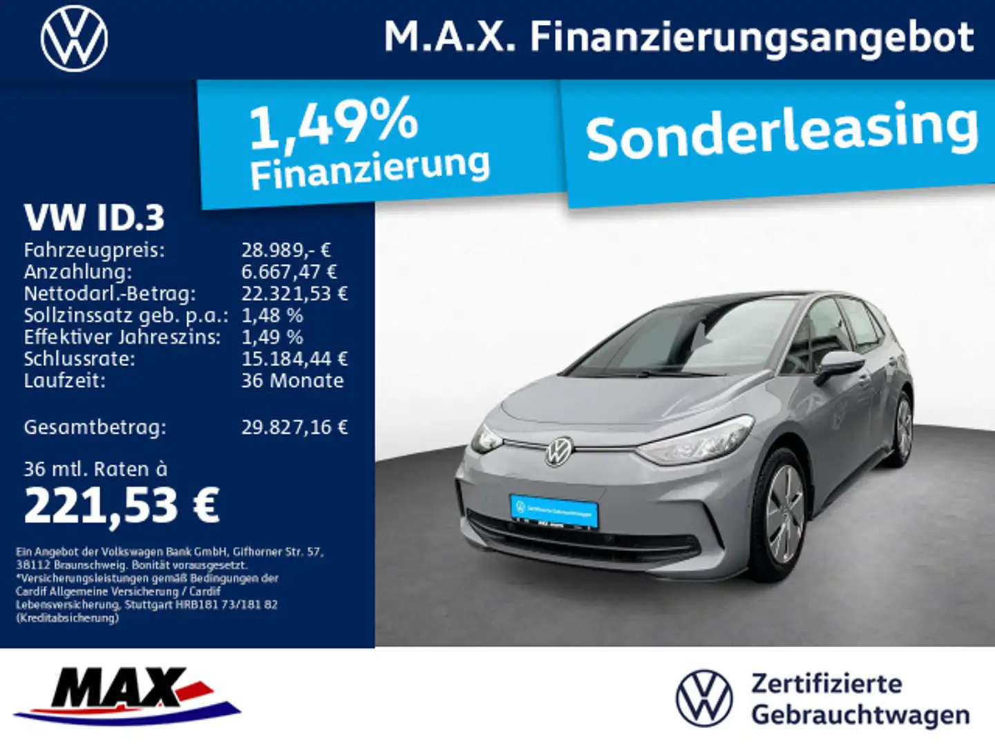 Volkswagen ID.3 PRO NAVI+KAMERA+LED+APP+ALU+ACC+SITZHEIZUNG Grau - 1
