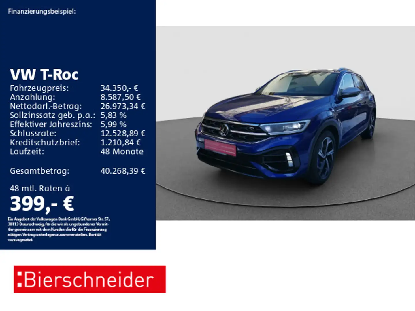 Volkswagen T-Roc 2.0 TSI DSG 4Mo R 18 MATIRX NAVI SHZ CAM Blau - 1
