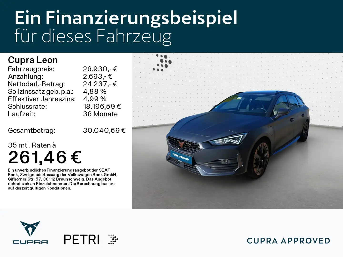 CUPRA Leon SP 1.4TSI e-HYBRID *NAVI*PANO*MATT*19Zoll*A Grau - 2