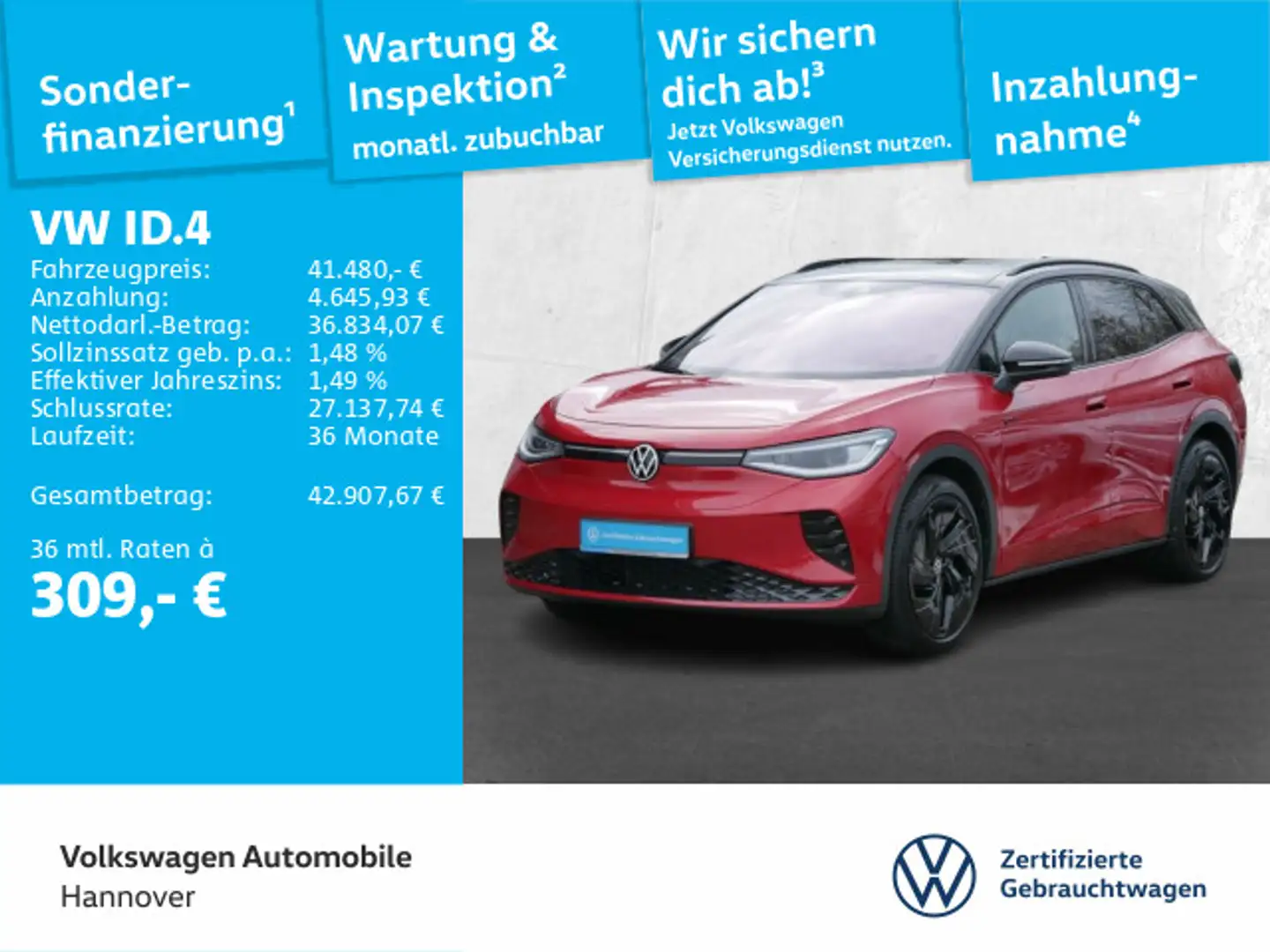 Volkswagen ID.4 GTX Pano SHZ PDC Navi Rouge - 1