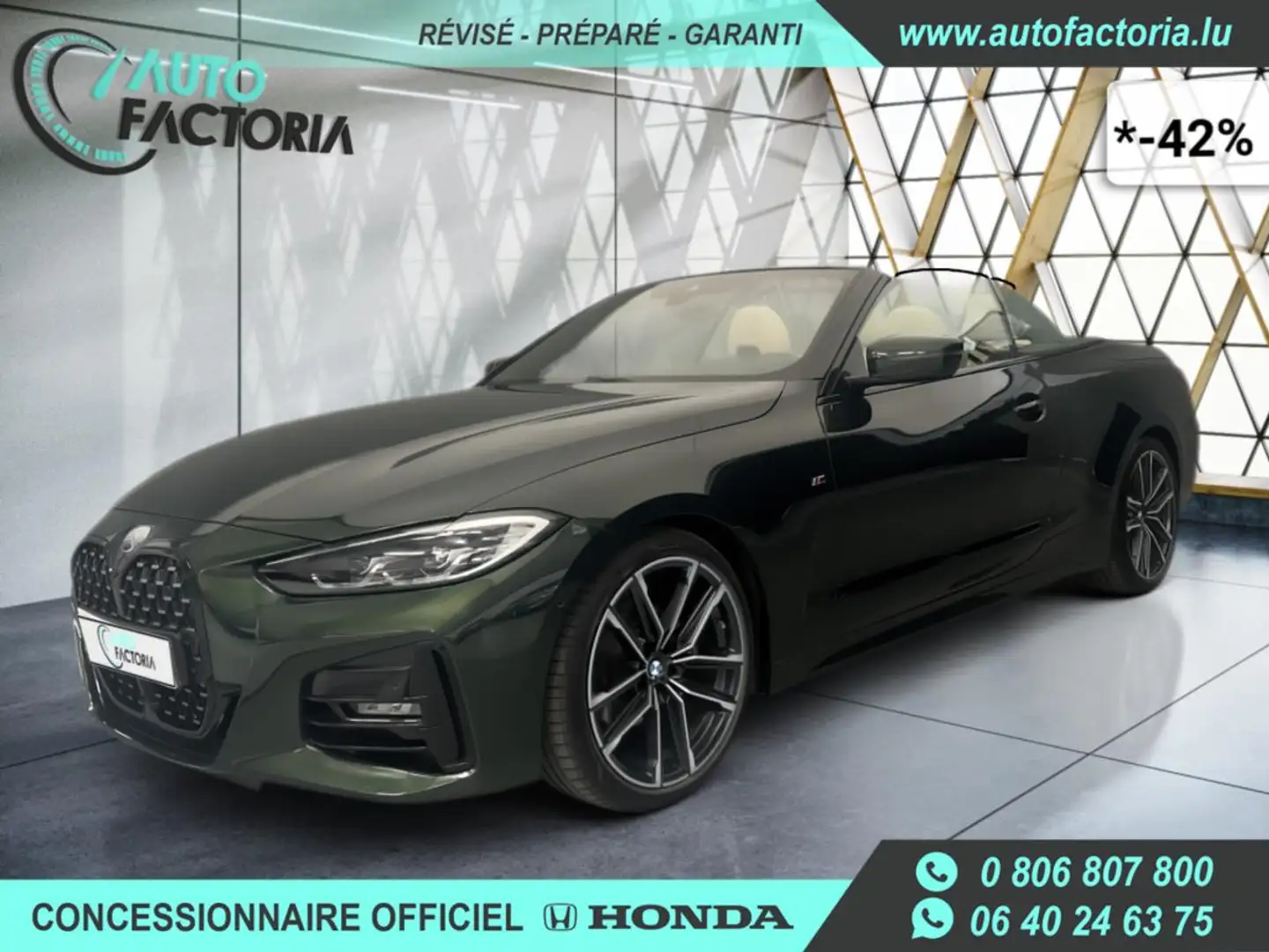 BMW 420 D Cabrio -42% 190cv BVA8 M Sport+GPS+CUIR+Options Vert - 1