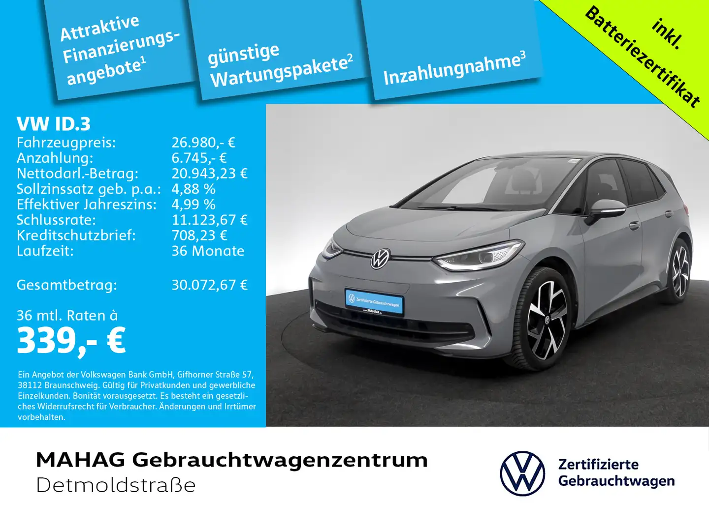 Volkswagen ID.3 Pro 150kW CCS IQ.Light Navi ParkAssist+ Rea Grau - 1